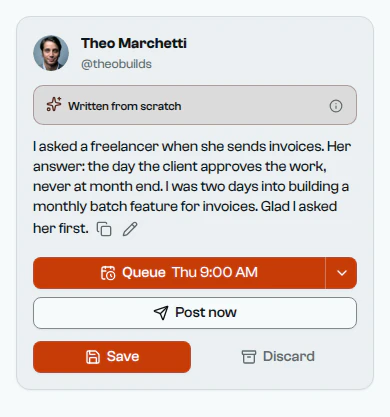 A post written from scratch, about a freelancer who sends invoices the day the client approves the work.